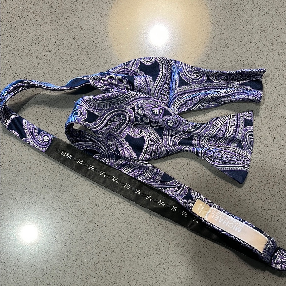 Michael Kors Purple & Silver Paisley Bow Tie - Picture 5 of 6